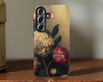 Vintage Dark Floral Art Aesthetic Samsung iPhone Tough phone case| S25 S24 S23 S22 16 16 14 Plus Ultra |Glossy or Matte