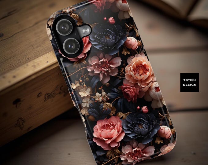 Dark Floral iPhone Case: MagSafe Compatible, Bohemian Style