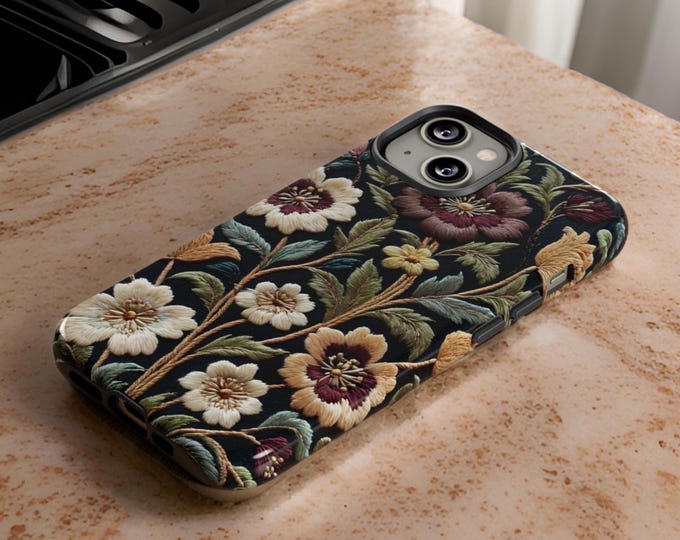 Phone Cases, Boho Chic Tough Cases - Vintage Floral Art iPhone Samsung Galaxy Case, Botanical Cute Cozy, 16 15 14 13 Pro Max Plus, S24 S23,