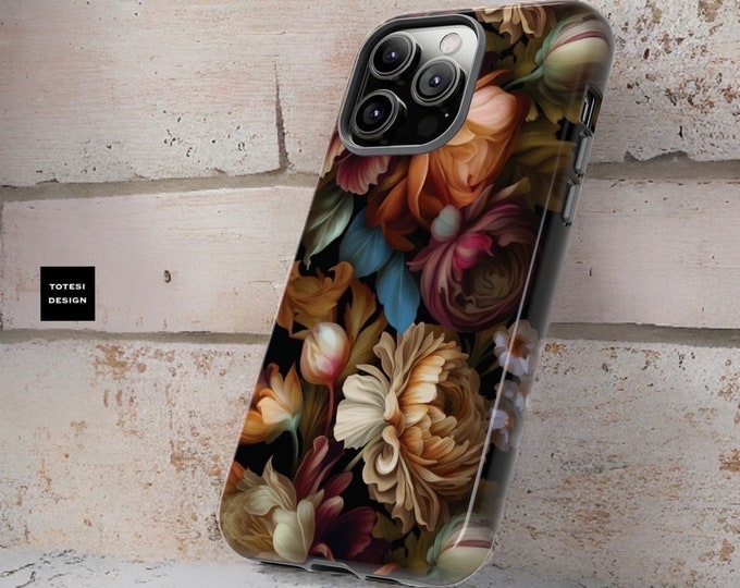 Dark Gothic Moody Floral iPhone Case 15 14 13 12 Pro Max Plus | ornamental Victorian Dark Academia |Glossy or Matte