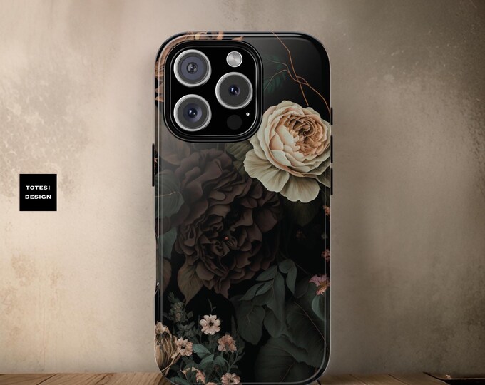 Goth Dark Floral Academia, iPhone Case 11, 12,13,14 15 16 Pro Max , Pro Max| Samsung S25 S24 S23 Plus Ultra Black | Glossy Matte