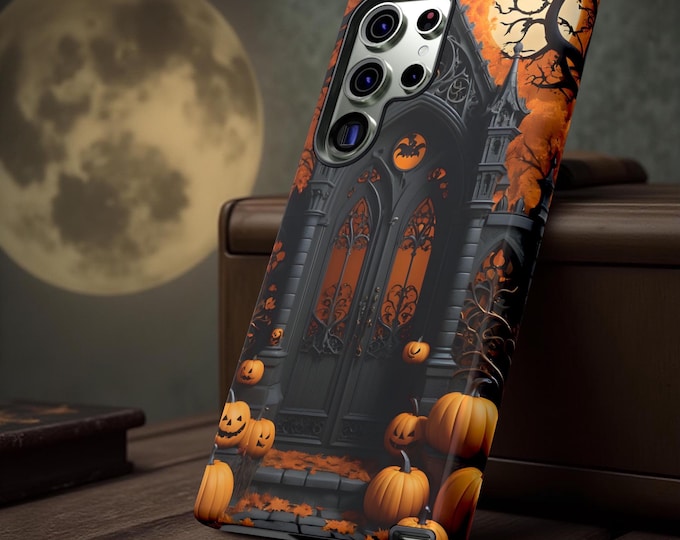 Spooky Halloween Gothic Gate Pumpkins iPhone Tough Dual layer case 17 16 15 14 13 12 , Samsung S25 S24 S23