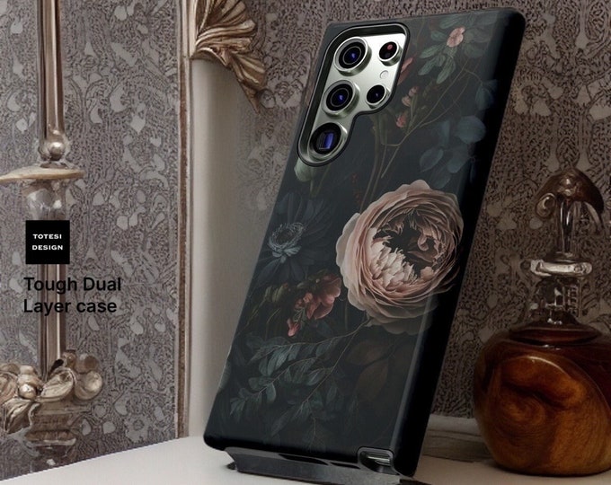Winter Dark Floral Academia, Samsung Galaxy Tough Case S23 S22 S21 Plus Ultra| ornamental Victorian Gothic floral,Glossy or Matte