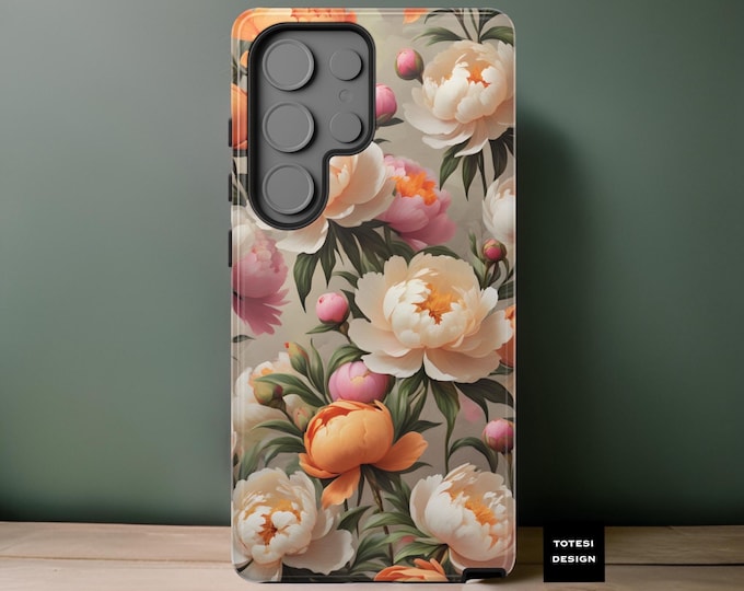 Pretty peonies vintage floral art tough phone cases |Samsung S21, S22, 23, S24 S25 Plus Ultra |iPhone 16 15 14 13 12 Google Pixel Phone case