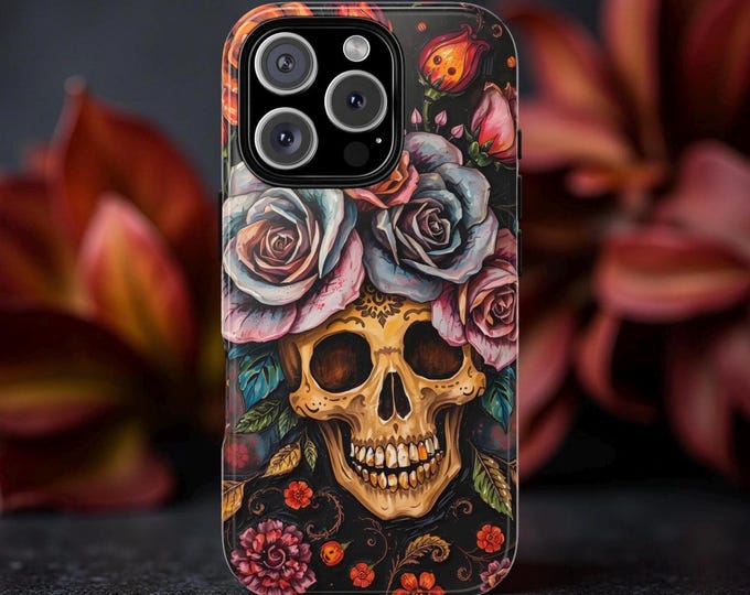 Tough Cases, Halloween Skulls Gothic Flowers, Daughter Gift, Dual Layer Phone Cover