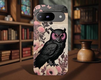 Gothic Floral Owl Phone Case: Dark Academia Book Lover Gift