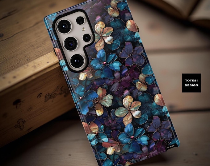 Mosaic Dark Floral Blue Purple Art Aesthetic | Samsung S25  S24 S23 S22 iPhone 17 16 15 14 13 12  tough cases