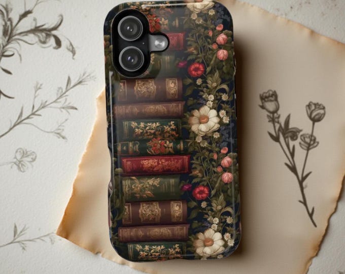 Dark Floral Books iPhone Case: Victorian Gothic MagSafe Tough Case