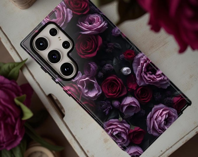 Moody Floral Peony & Rose Phone Case Fine Art Dark Garden Design