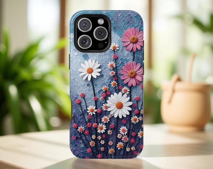 iPhone MagSafe Case Arty Flowers Tough Case - Boho Art Protective Cover, 13-16 Pro Max Plus Cases, Floral Unique Pretty Design