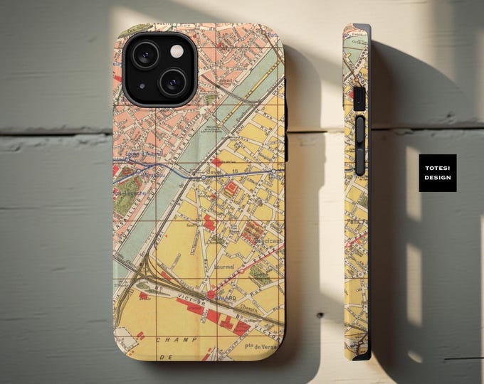 Paris Map Magnetic iPhone Case, French Vintage Floral Design, Tough Sturdy Cover, Glossy Matte, Pro Max Plus, 13 14 15 16 Pro Max Plus