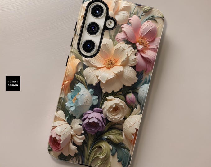 Phone Case, Floral Bold Art Tough Samsung Galaxy iPhone Matte Glossy, Pastel Unique S24 S23 16 15 14 13 Pro Max Plus