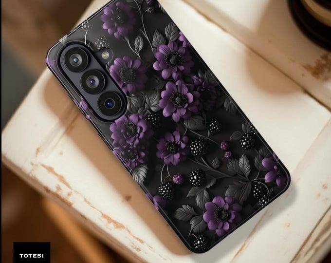 Magnetic Black berry purple dark floral gothic impact resistant phone case
