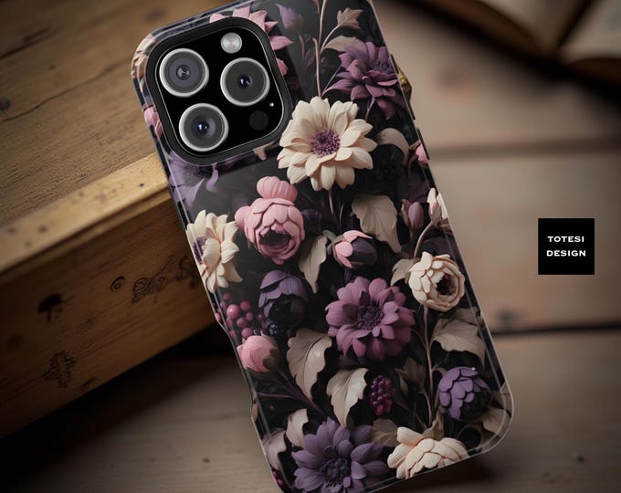 MagSafe iPhone Case: Dark Floral Purple, Dual-Layer Protection