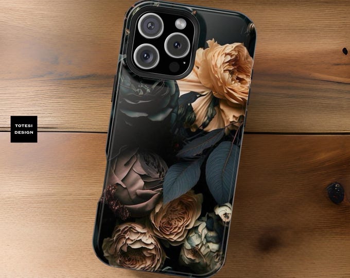 Dark Floral academia MagSafe compatible magnetic nature botanical aesthetic iPhone case - iPhone sturdy case - 13 14 15 16 Pro Max Plus Mini