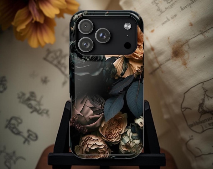 Dark Floral Academia Gothic iPhone Case: MagSafe Compatible, Sturdy Dual Layer