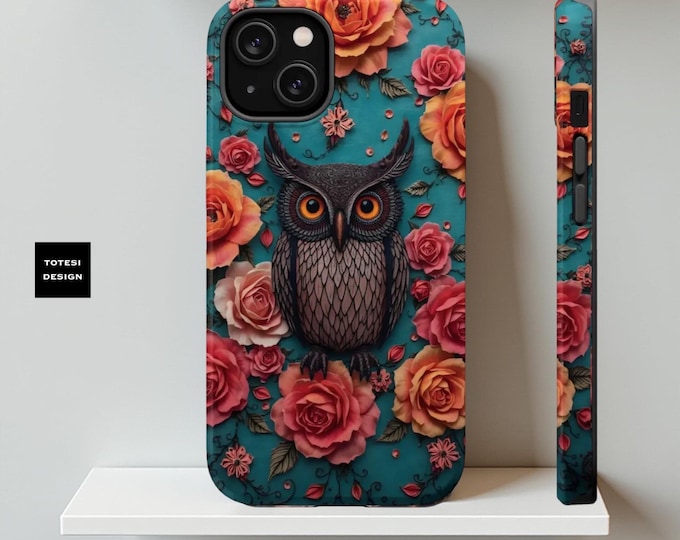 Cute owl roses iPhone MagSafe Tough Case,  Phone Cover, Whimsy Goth 13 14 15 16, Glossy Matte, Whimsical goth, Gift birthday daughter