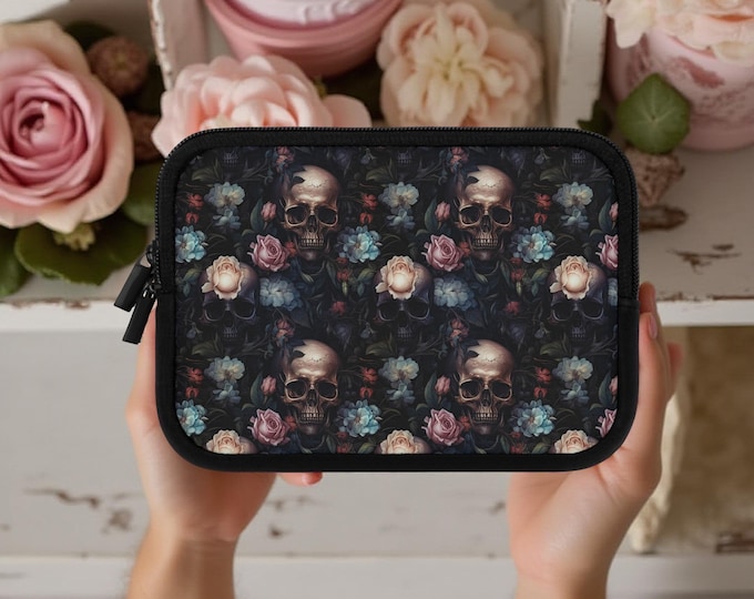 Floral Gothic Skulls Roses Laptop Sleeve Case, 7 10 13 15 17 inch,  MacBook Cover, iPad Kindle sleeve, Tech padded protective pouch