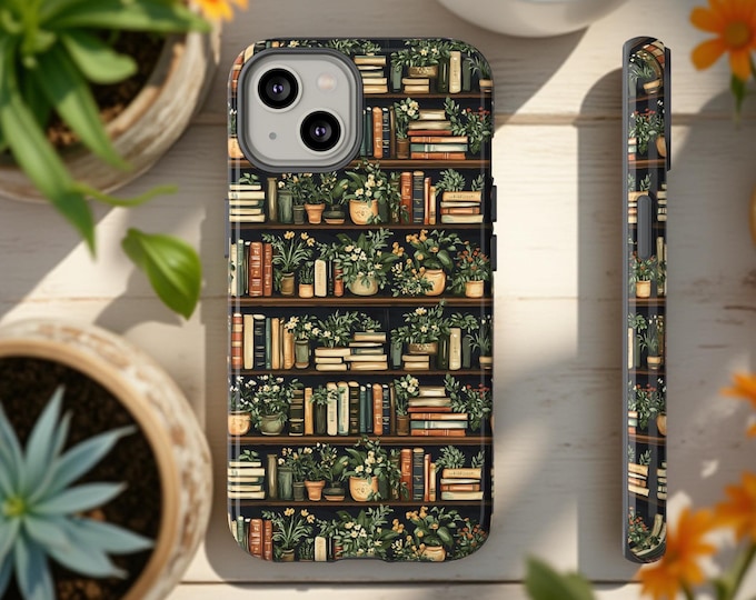 Phone Cases, Plants Nature Bookish Bookshelf Green, iPhone Google Samsung Shell Cases, S25 S24 16 15 14 13 12, literary reading