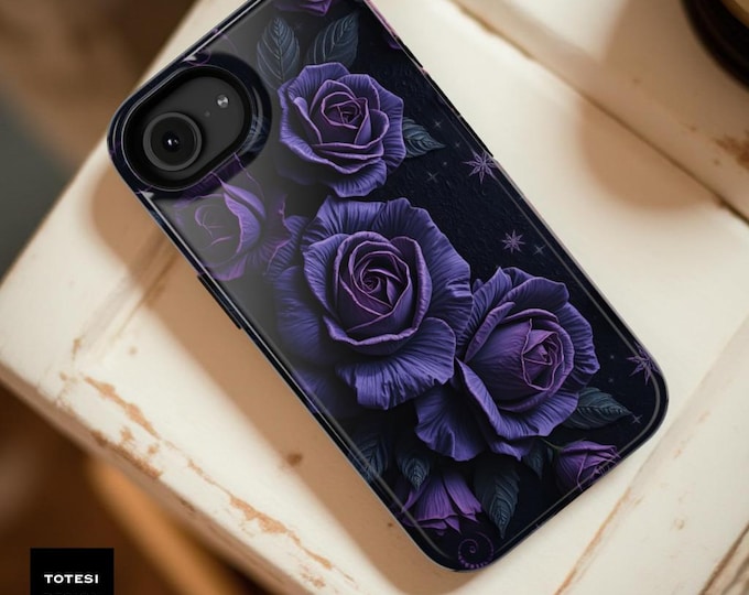 Gothic Dark Winter Floral Phone Case: Purple Roses, Impact Resistant (iPhone, Samsung)