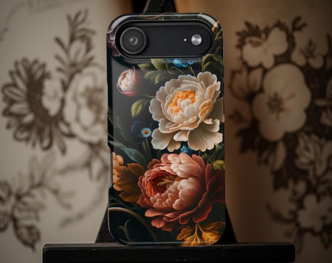 Dark Floral Academia iPhone Case: MagSafe Compatible, Tough, Impact Resistant