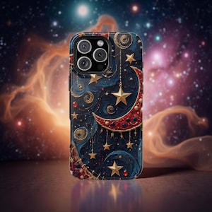 Celestial Abstract unique Art Stars  Moon Crescents iPhone MagSafe Magnetic Sturdy Phone Cover Case, 16 15 14 13 Pro Max Plus, Tough Case
