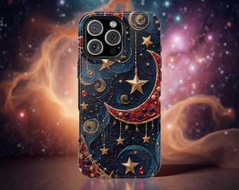Celestial Abstract unique Art Stars  Moon Crescents iPhone MagSafe Magnetic Sturdy Phone Cover Case, 16 15 14 13 Pro Max Plus, Tough Case