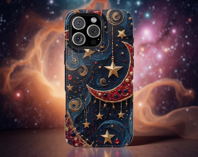 Celestial Abstract unique Art Stars  Moon Crescents iPhone MagSafe Magnetic Sturdy Phone Cover Case, 16 15 14 13 Pro Max Plus, Tough Case
