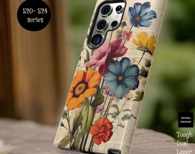 Cute pretty vintage floral art aesthetic tough phone cases |Samsung S22, 23, S24 S25 Plus, Ultra |iPhone 16 15 14 13 12 11 | Google Pixel