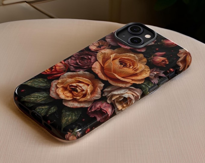 Dark Boho Roses Samsung iPhone Phone Cases Floral Aesthetic S25 S24 S23 S22 S21 Plus ultra floral art aesthetic| tough iPhone 16 14 15 13 12