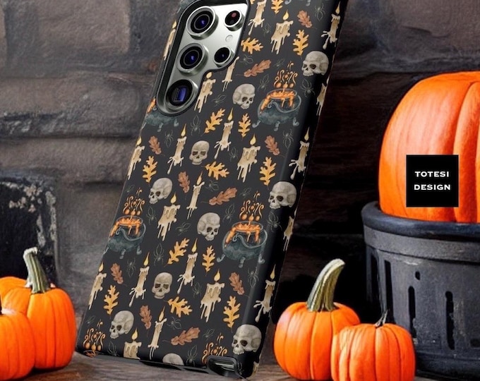 Black Halloween Party, Gothic Samsung case - cute, witchy, skulls, scary, pumpkin  - fun - Samsung Galaxy S21,S22, S23 S24 Plus, Ultra