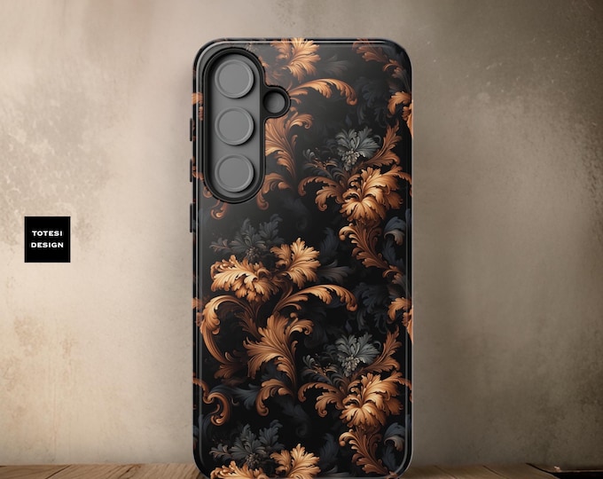 Dark Swirly Fantasy Floral Samsung tough phone cases S25 S24 S23 S22 S21 Plus Ultra  |iPhone sturdy case 16 15 14 13 12 11 Glossy or Matte