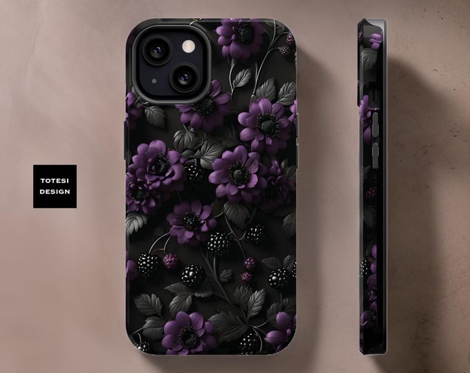 MagSafe iPhone 16 Black berry purple dark floral gothic iPhone  tough cases 15 14 13 12  Plus Pro Max Mini Glossy matte  Gift for birthday