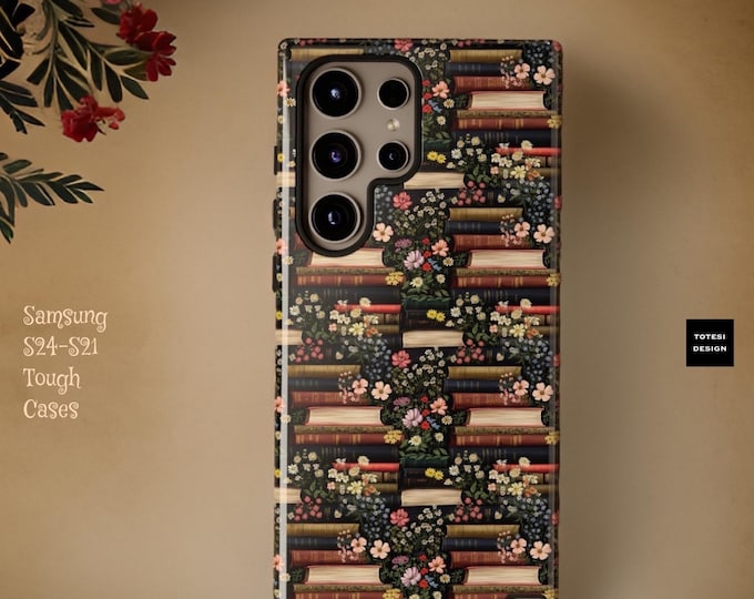 Books Floral  Phone Case Samsung Galaxy Tough Case S24 S23 S22 S21 Plus Ultra| Glossy or Matte