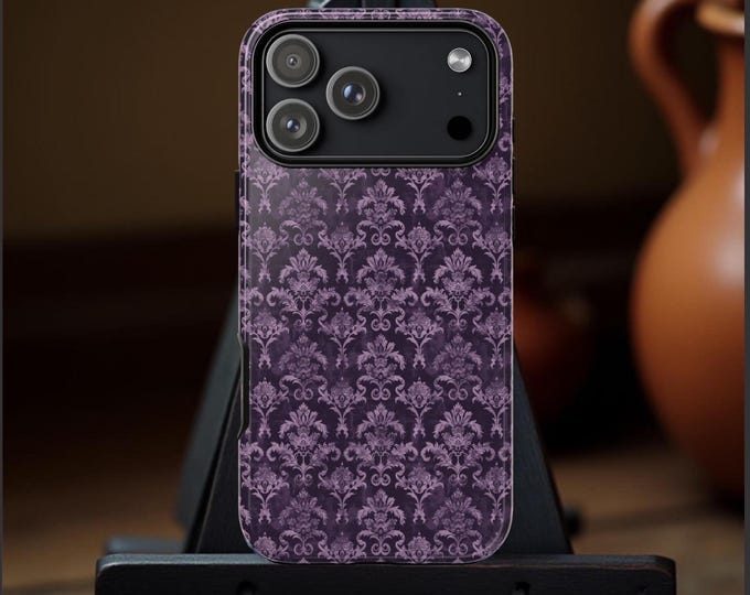 Purple Gothic Damask Tough Phone Case | Grunge Floral Vintage