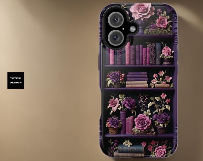 Magnetic Tough Cases, Cute Floral Pink Purple Book Lover, iPhone Comp, Matte Glossy, MagSafe, 16 15 14 13 Pro Max Plus, Tough Case