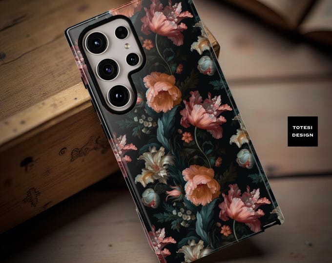 Phone case iPhone Samsung dark moody boho chic floral tough case