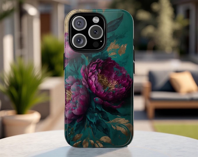 Nature Turquoise Purple dark floral fine art iPhone 16 15 14 13 12 11 Samsung tough cases |S25 S23 S22 Plus Ultra | Galaxy cases