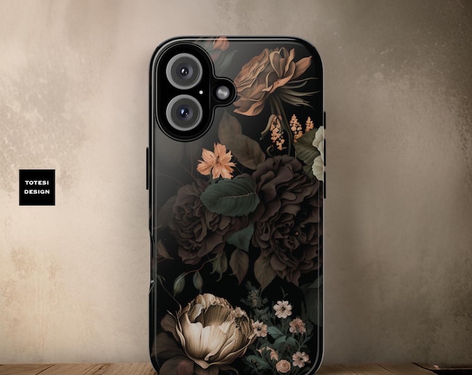 Dark Floral Academia phone cases| Samsung Galaxy iPhone Tough Case S25 S24 S23 S22 S21 16 15 14 13 12 Pro Max Plus Ultra| Glossy or Matte