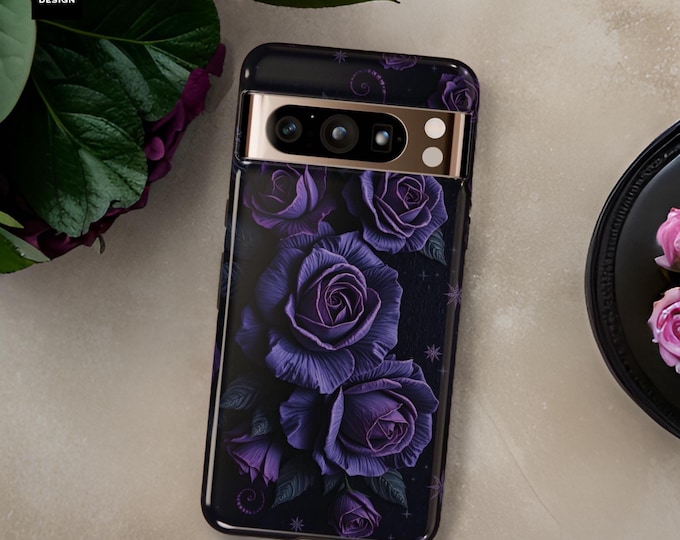 Tough Cases, Boho Chic Dark Goth Purple Floral Pixel iPhone 9 8 7 6 5 Pro XL Protective Cover Hard Shell Unique Gift, Phone Accessory,