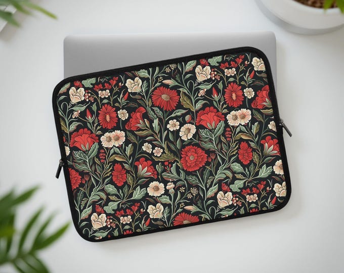 Floral Laptop Sleeve Tech Pouch - Stylish Floral Design, Computer Case, Gift for Students, Tech Lover, Back to School