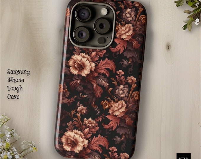 Dark Moody Floral Samsung iPhone  tough phone cases S23 S22 S21 S20 Plus Ultra, 15 14 13 12 11 Pro Max Plus  |Glossy or Matte