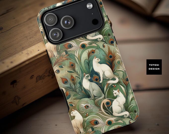 Art Deco Green Cats iPhone Case: Stylish Protective Phone Cover