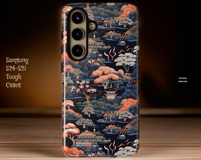Peach Japanese Vintage Landscape Art Forest Trees Nature aesthetic| Samsung Galaxy Tough Case S24 S23 S22 S21 Plus Ultra  | Glossy or Matte