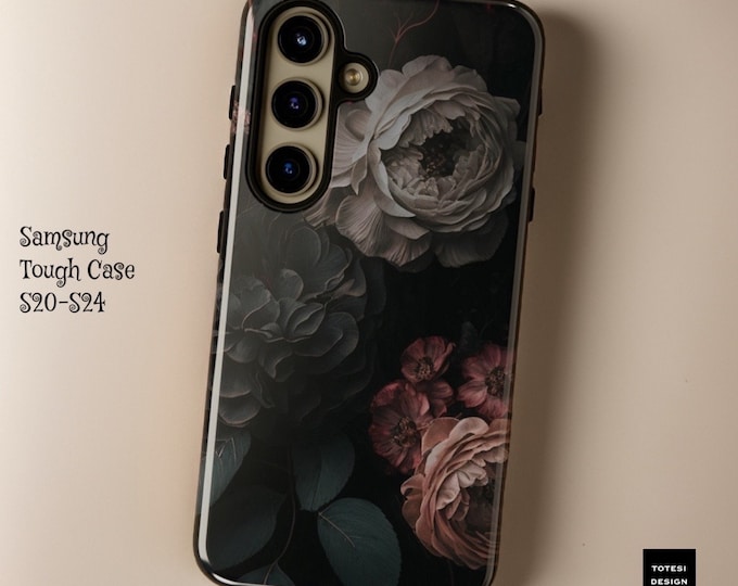 Dark Floral Academia, Samsung Galaxy Tough Case S24 S23 S22 S21 Ultra Plus| ornamental Victorian Gothic Black | Glossy Matte