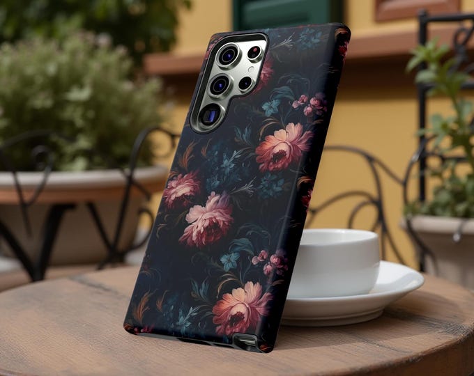 Dark Gothic Floral Academia |iPhone, Samsung Galaxy, Google Tough Phone Case S26 S24 S23 S22 S21 Plus Ultra| ornamental Victorian