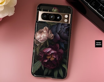 Dark Floral Gothic Pixel Phone Case: Victorian Ornamental Design
