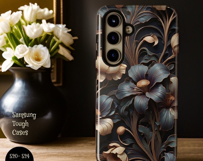 Unique Dark Floral Academia Aesthetic |Samsung Galaxy Dual Layer Protective Tough Case S24 S23 S22 S21 S20 Plus Ultra| Glossy or Matte