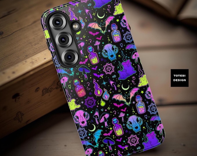 Witchy Neon Samsung iPhone Tough Cases Gothic Neon| magical| Halloween, bats| skulls|