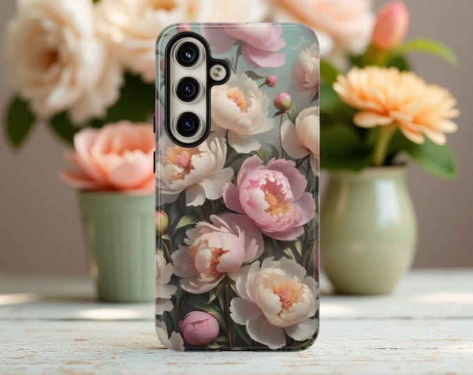 Pastel peonies floral cell phone case tough cases |Samsung S21, S22, 23, S24 S25 Plus, Ultra |iPhone cases 16 - 11| Glossy Matte